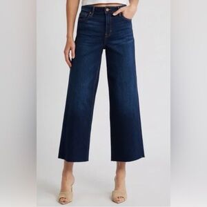 HIDDEN High Rise Wide Leg Cropped Raw Hem Jeans